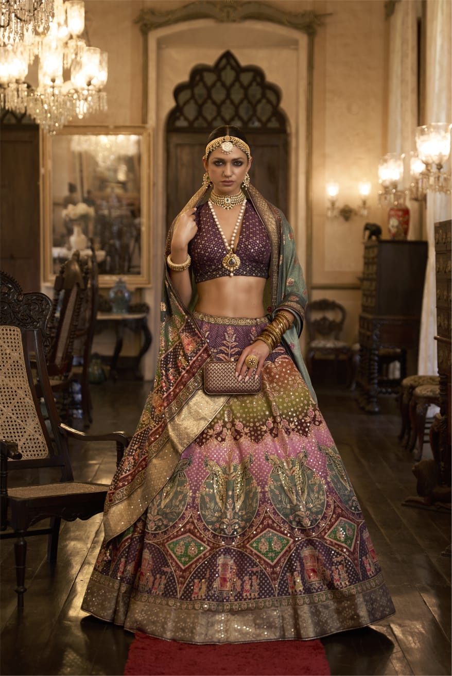 Purple Embellished Premium Silk Lehenga Set