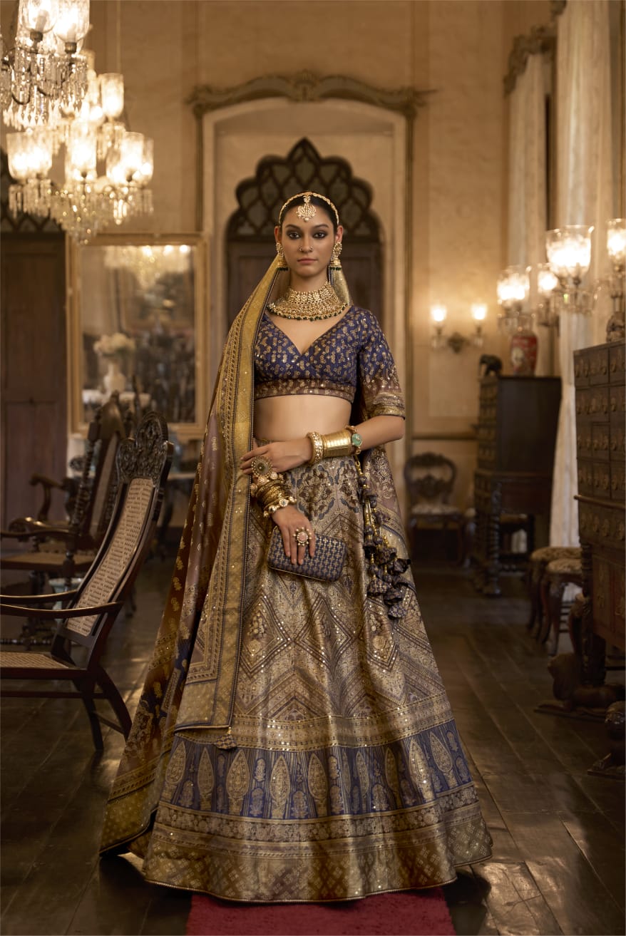 Midnight Blue Embellished Premium Silk Lehenga Set