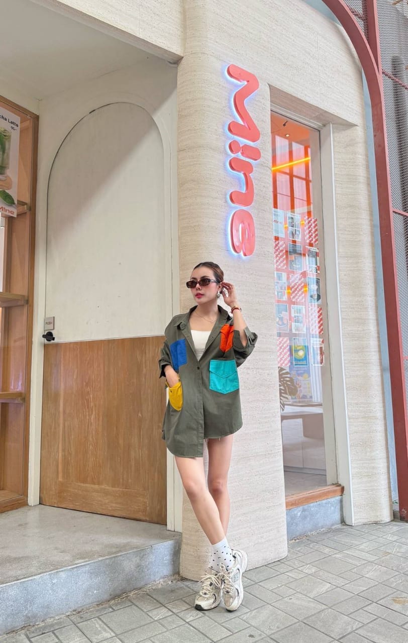 Olive Green Denim Twill Shirt Style Top