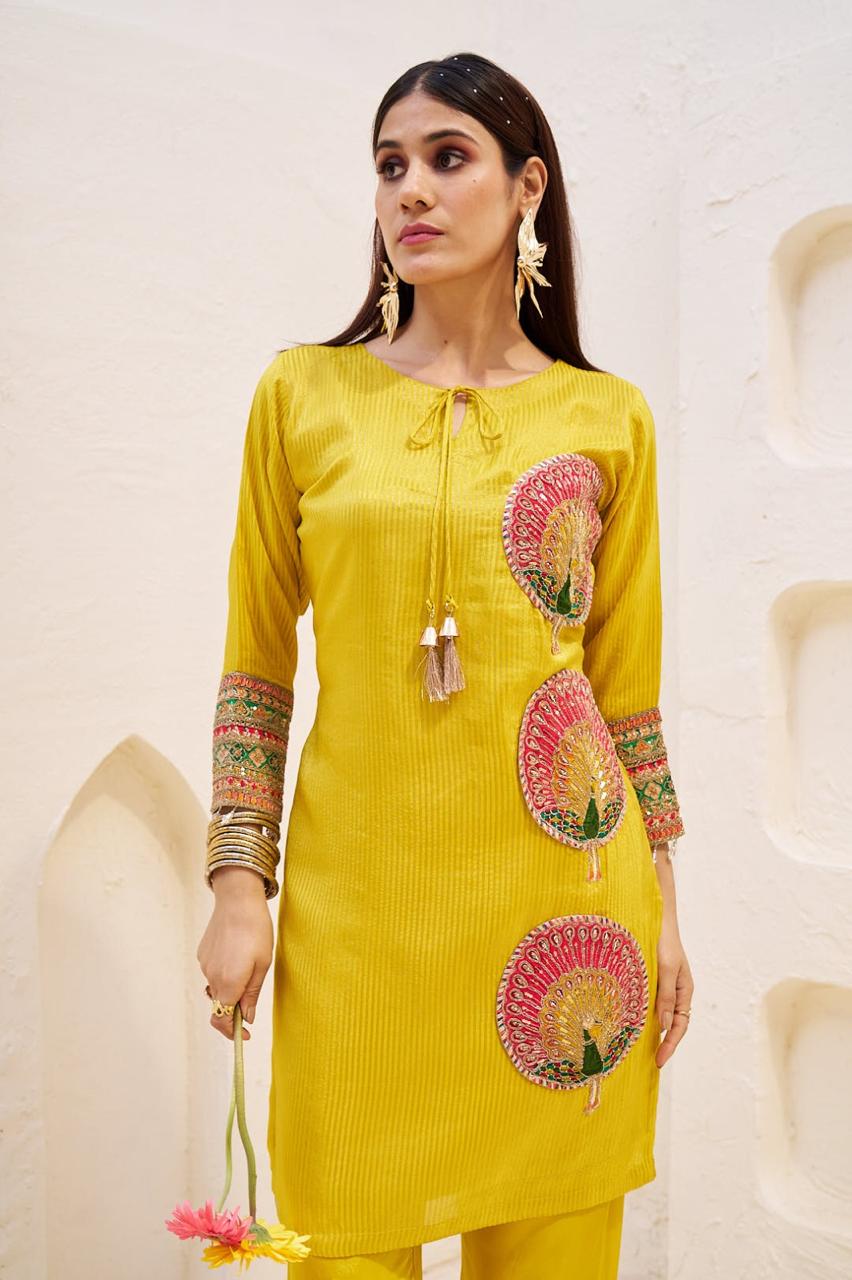 Bright Yellow Jacquard Tissue Silk Co-Ord Set