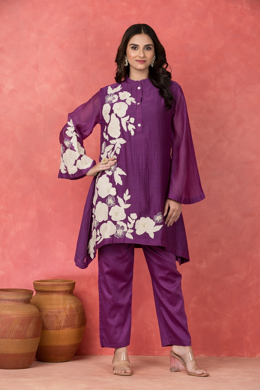 Deep Purple Embroidered Mulchanderi Co-Ord Set
