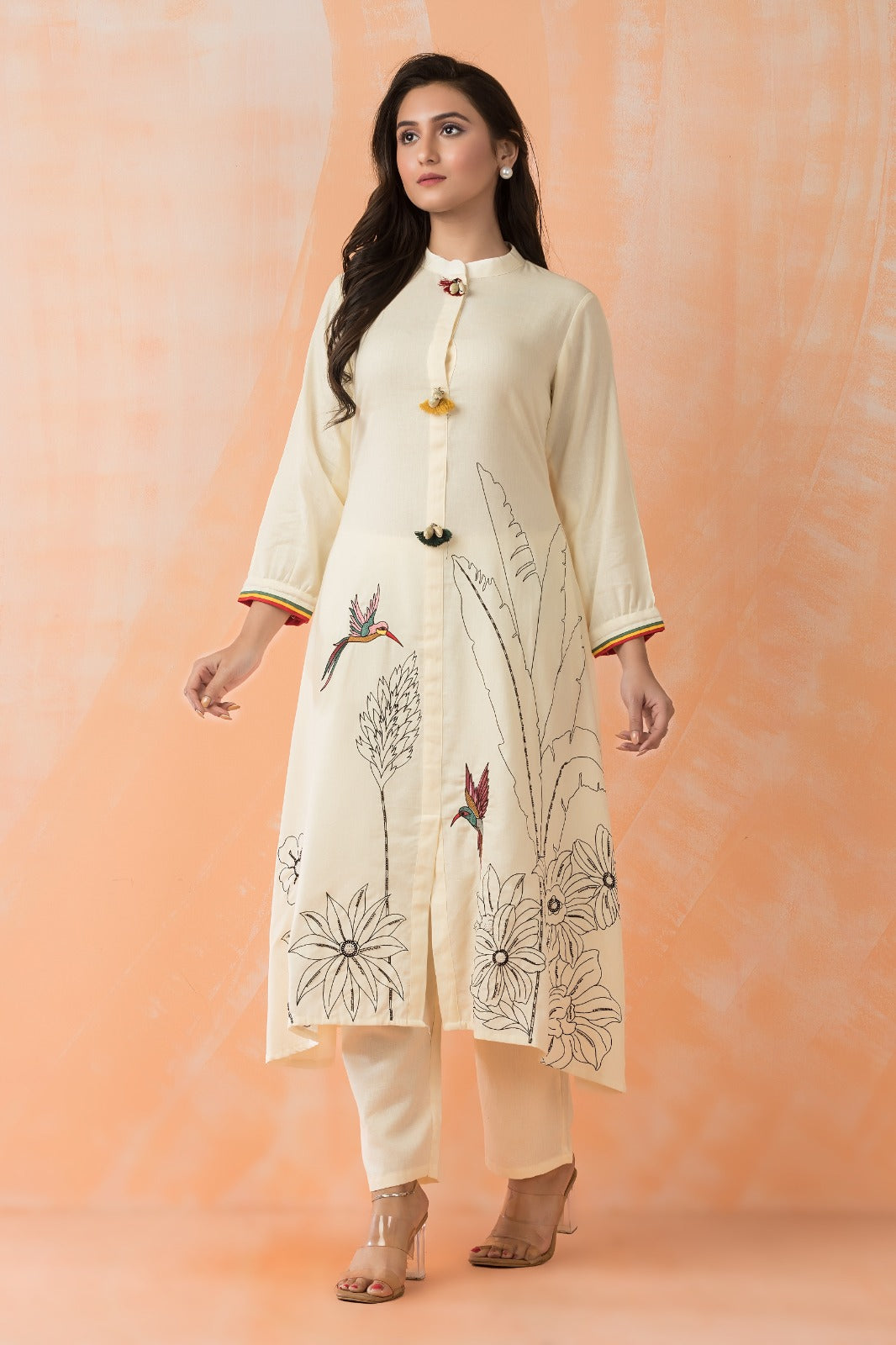 Off-White Embroidered Cotton Flex Kurta Set