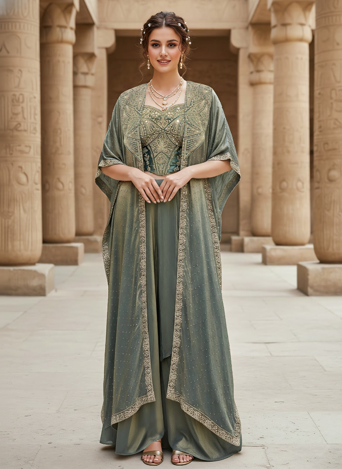 Glam Green Embellished Jimmy Choo Silk Skirt Set