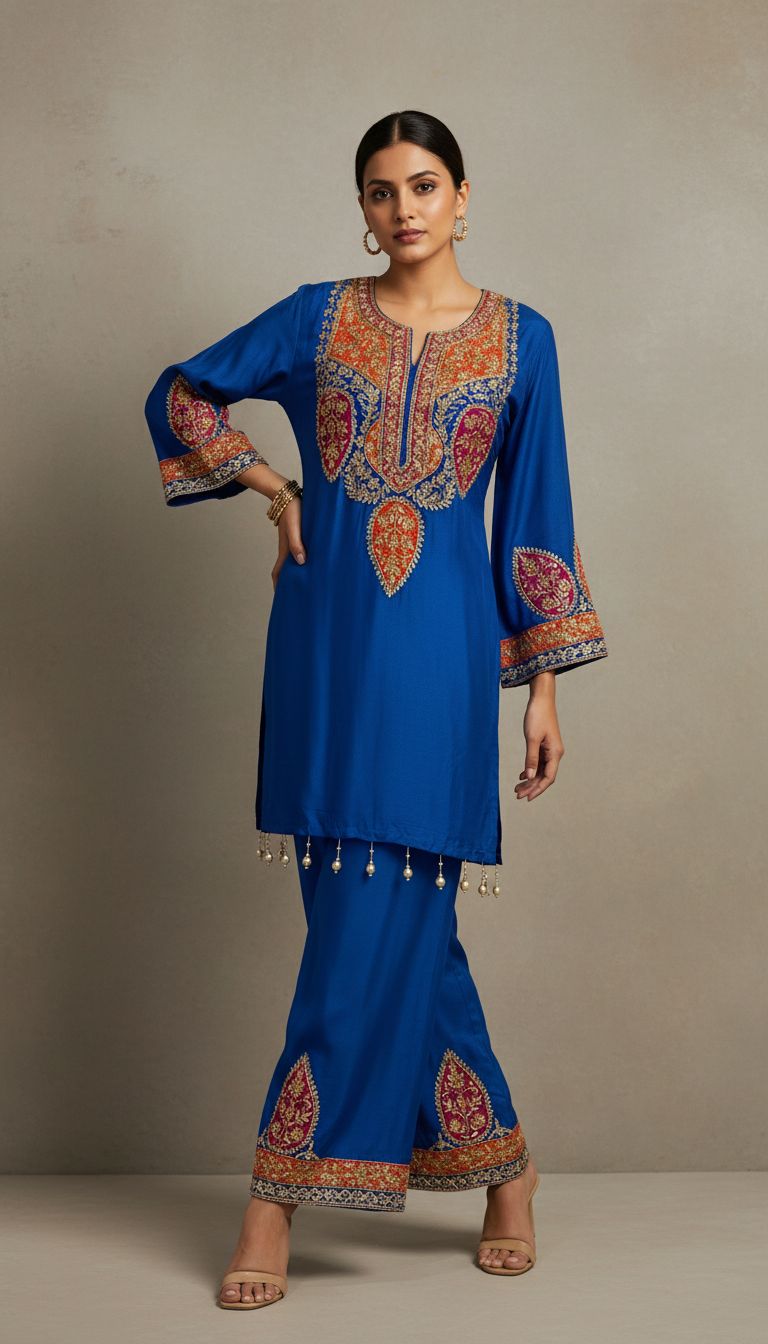 Royal Blue Embroidered Premium Silk Kurta Set