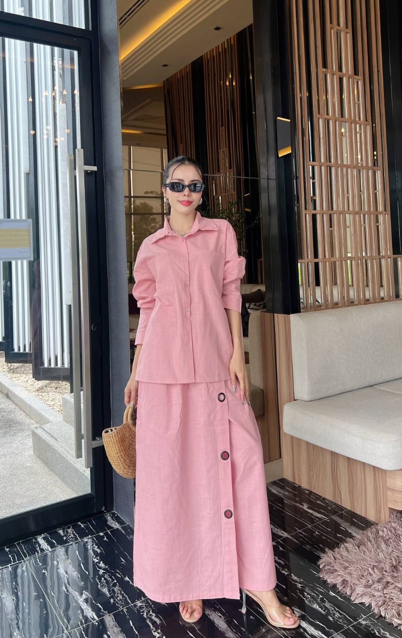 Light Pink Button-Detail Organic Cotton Co-Ord Set