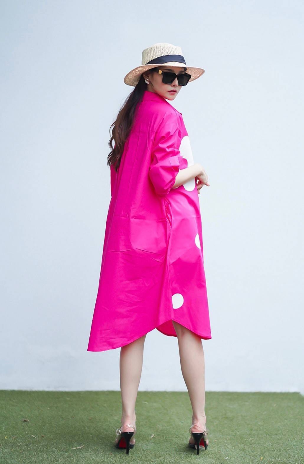 Bright Pink Floral Polka Print Tunic Dress