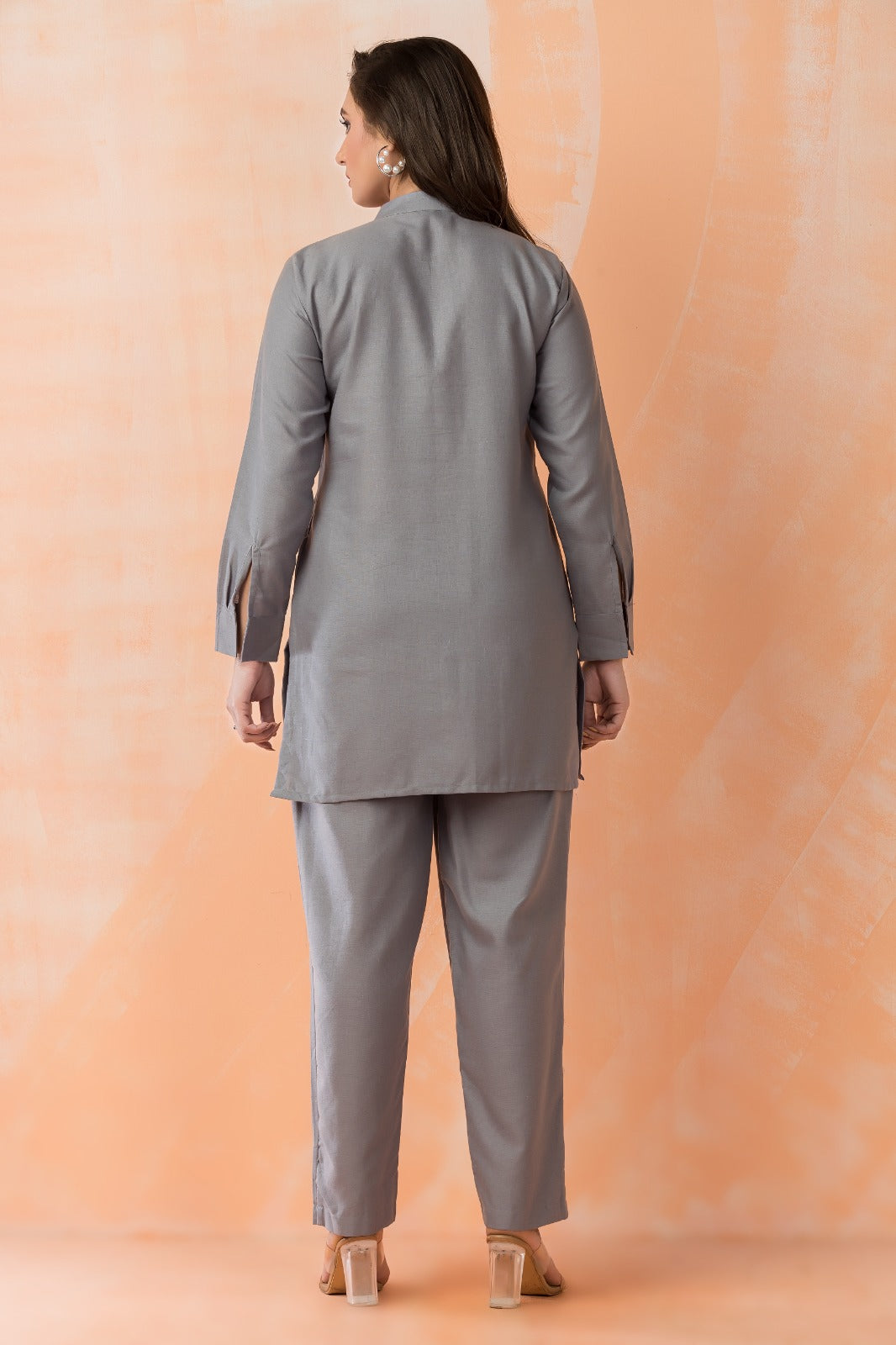 Shadow Grey Embroidered Cotton Co-Ord Set