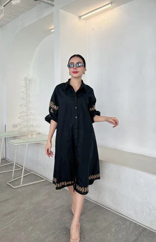 Classic Black Embroidered Cotton Dress