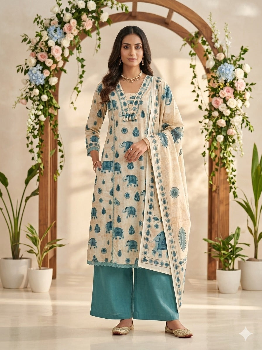 Sand beige Embellished Cotton Palazzo Set