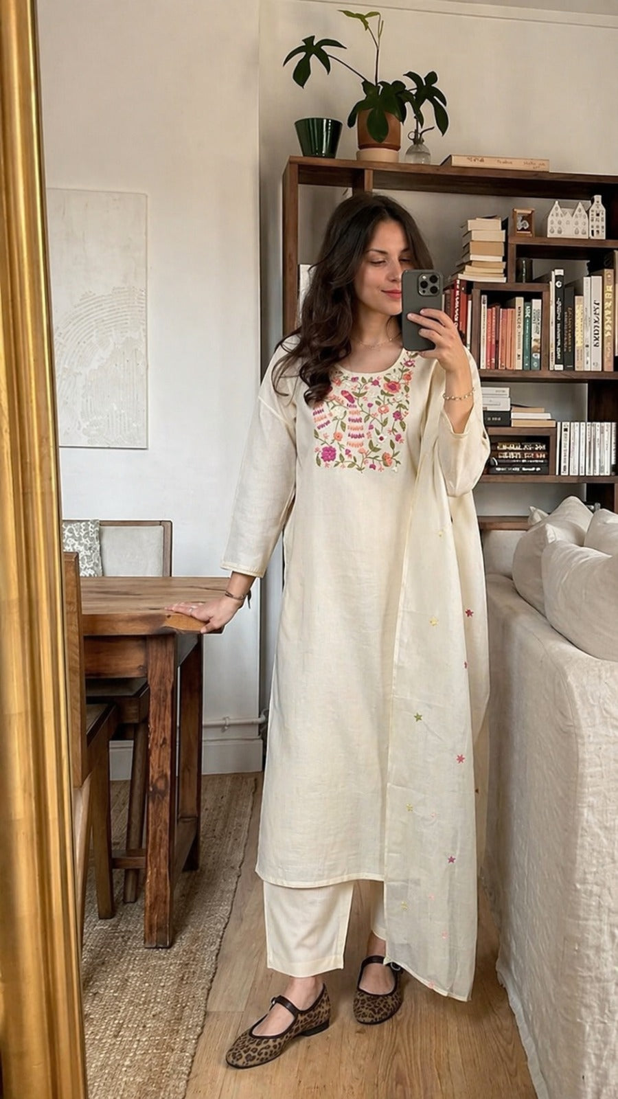French Ivory Embroidered Cotton Co-Ord Set