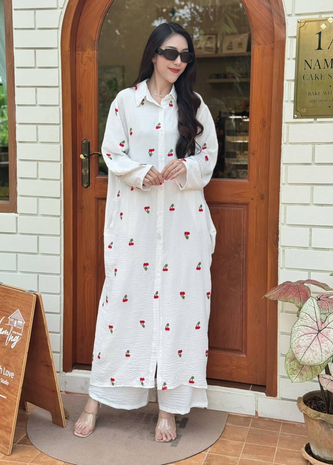 White Floral Embroidered Cotton Co-ord Set