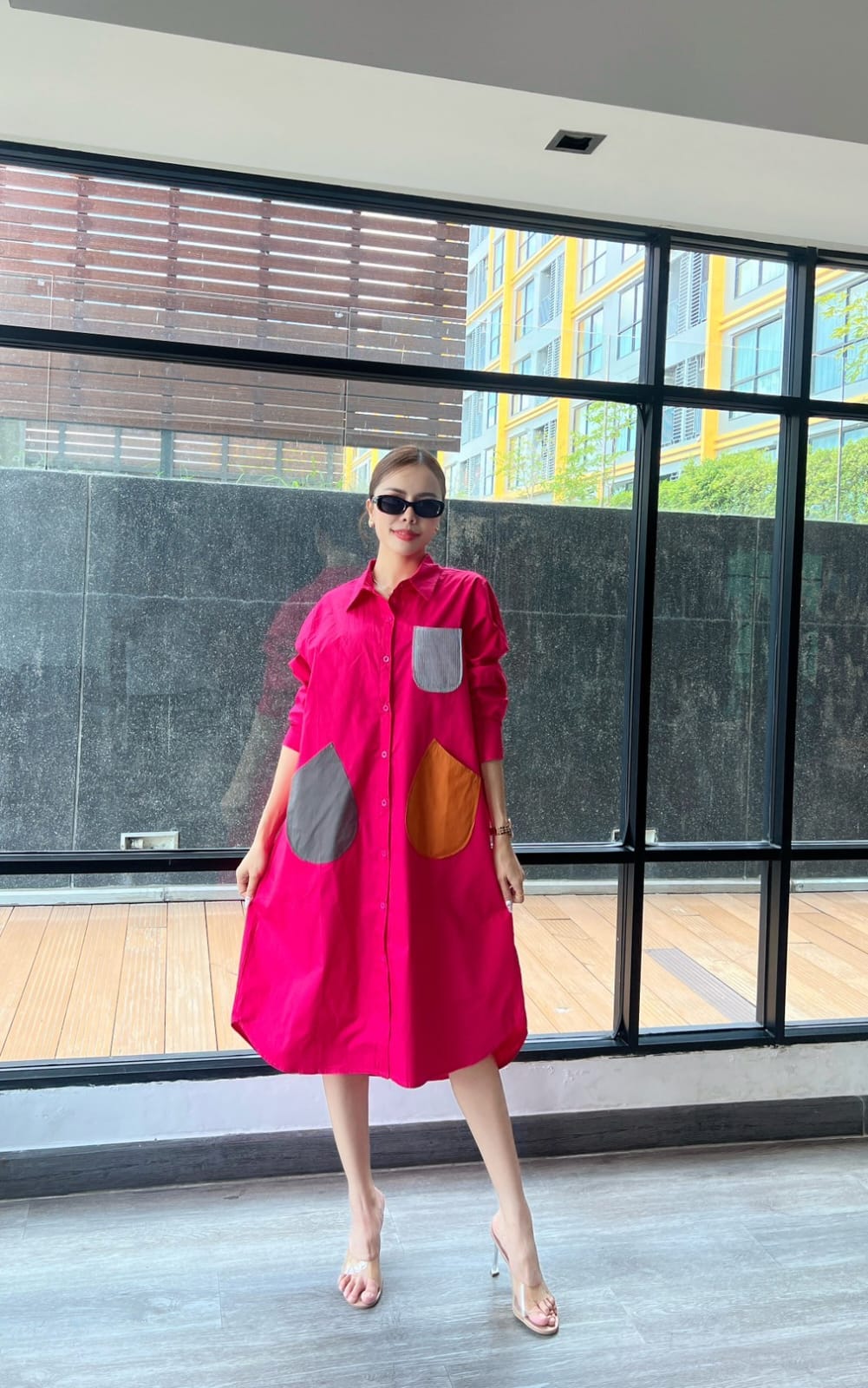 Magenta Pink Vertical Panel Tunic Dress