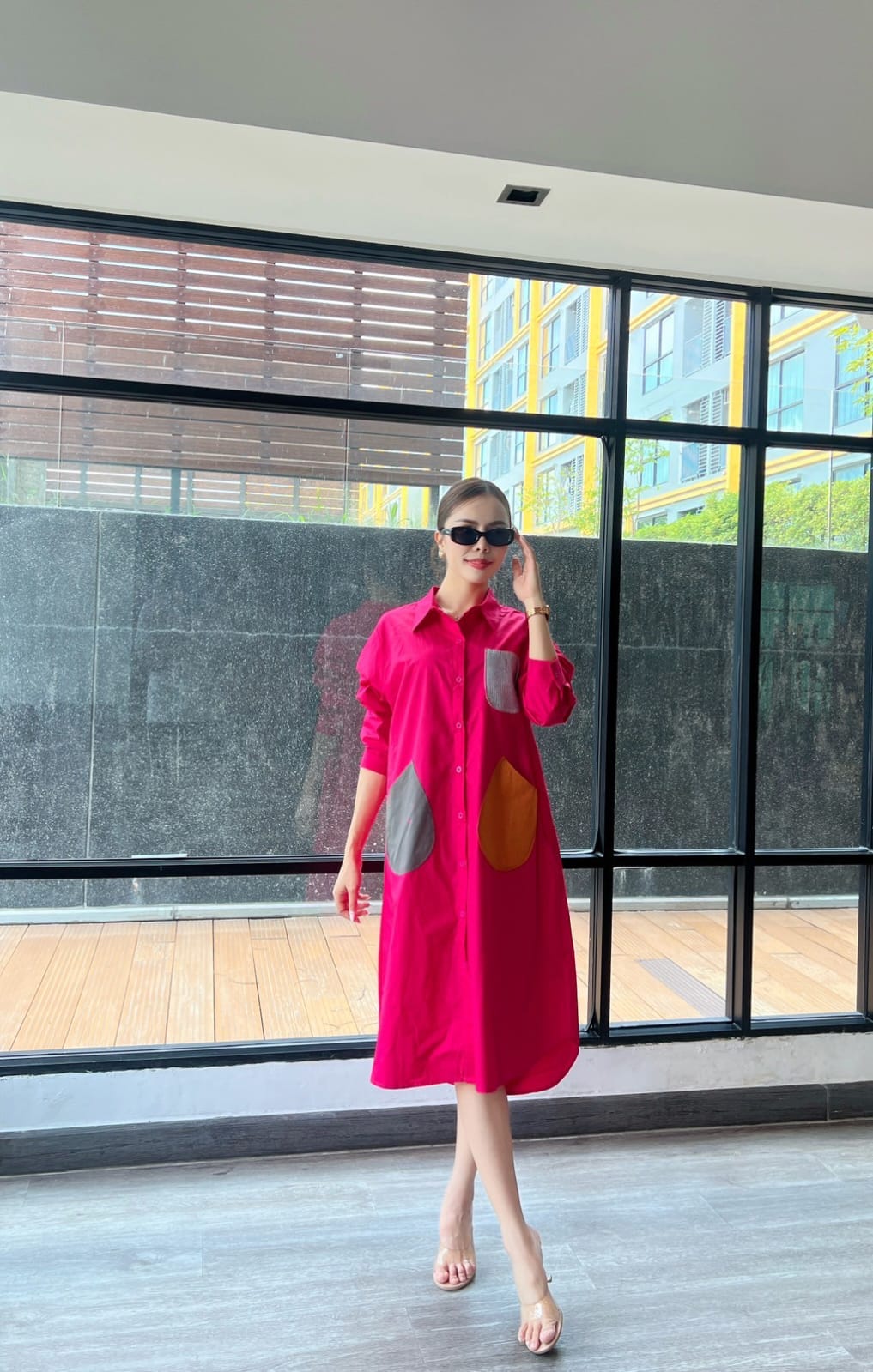 Magenta Pink Vertical Panel Tunic Dress