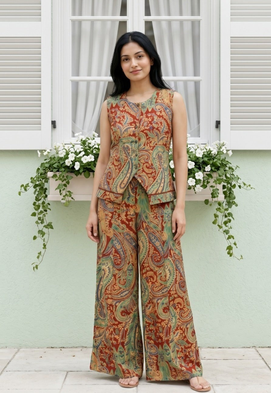 Rust Paisley Printed Cotton Co-ord Set