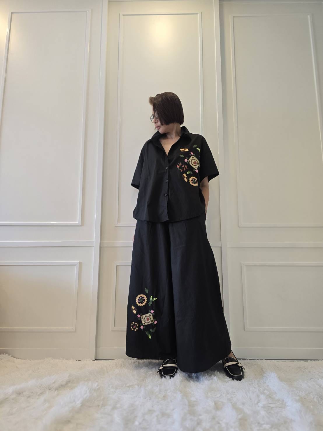 Black Abstract Embroidered Cotton Co-ord Set