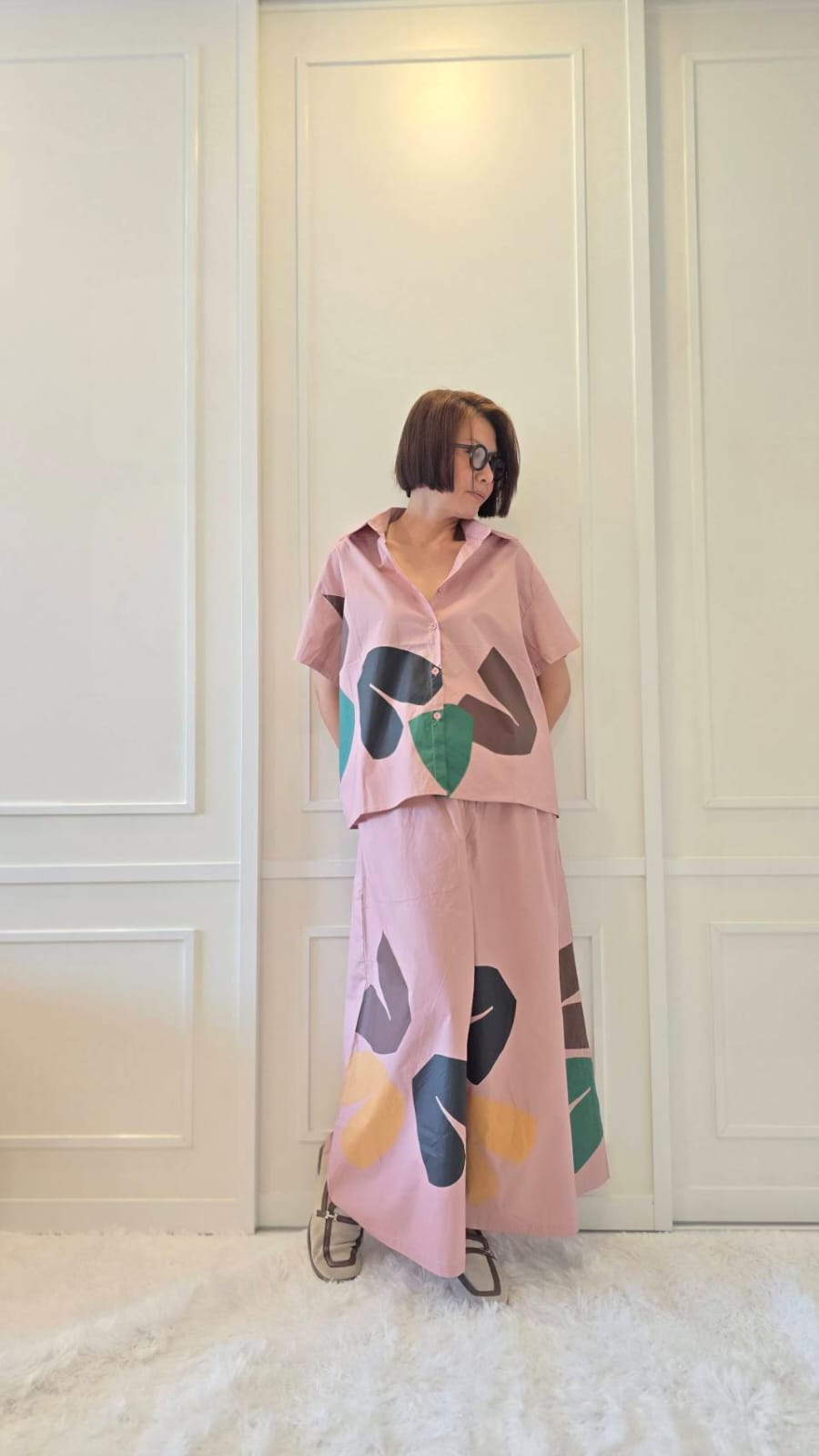 Soft Pink Abstract Printed Cotton Co-ord Set