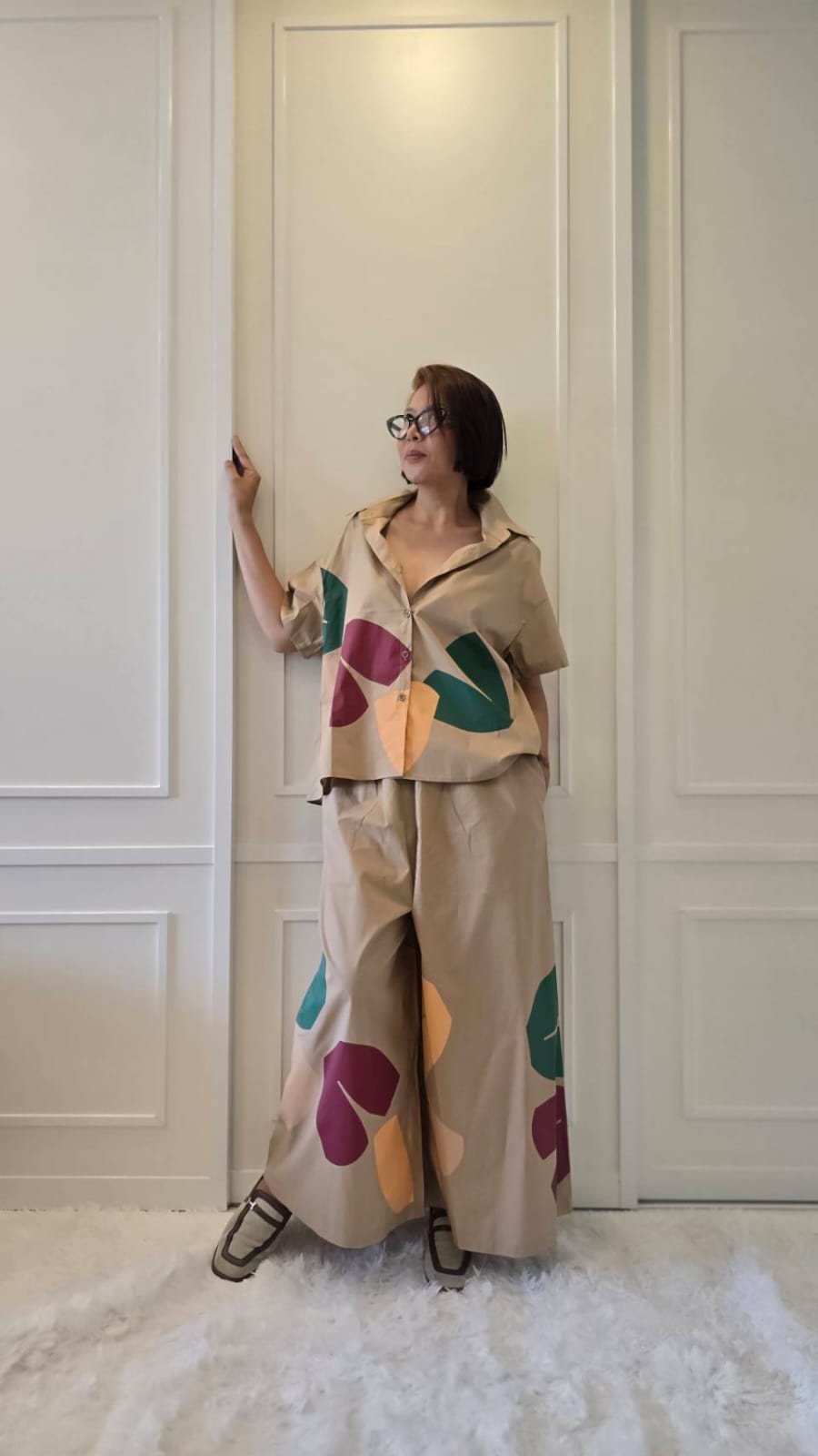 Warm Beige Abstract Printed Cotton Co-ord Set
