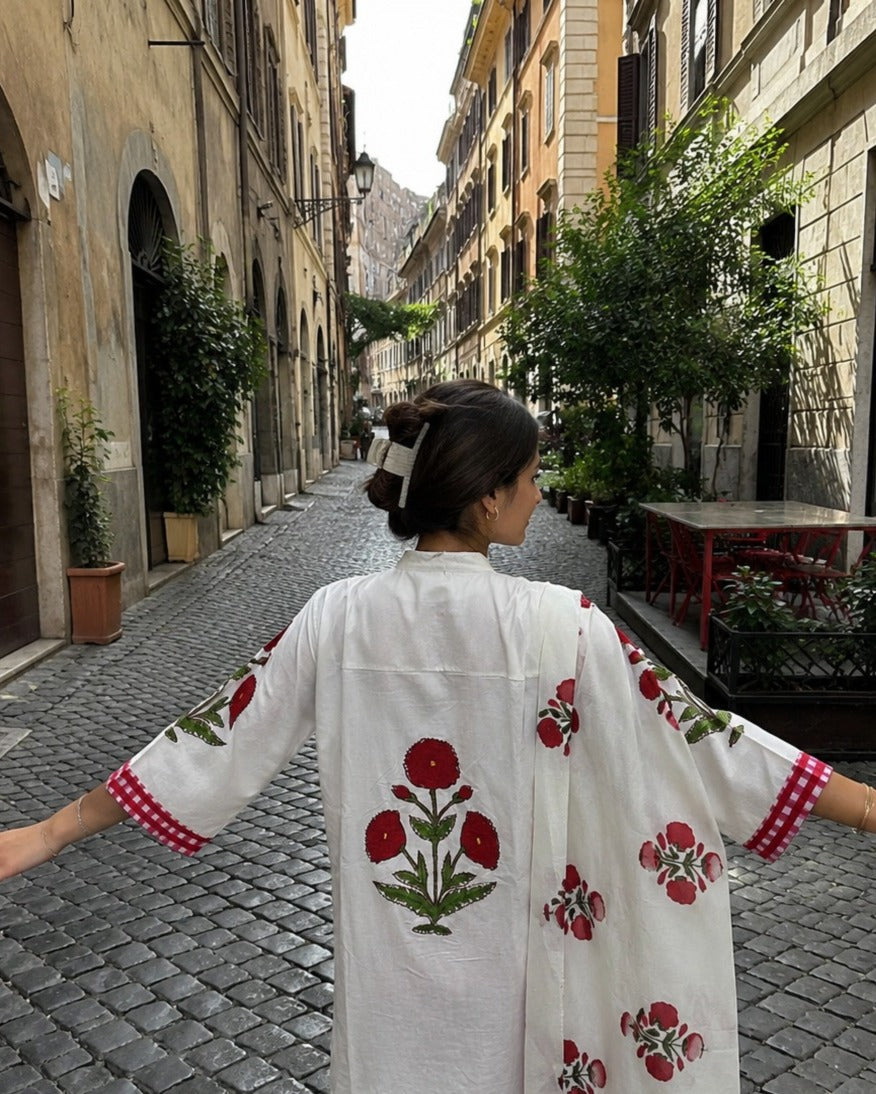 Red Rose Blossom Printed Mul-Cotton Kurta Set