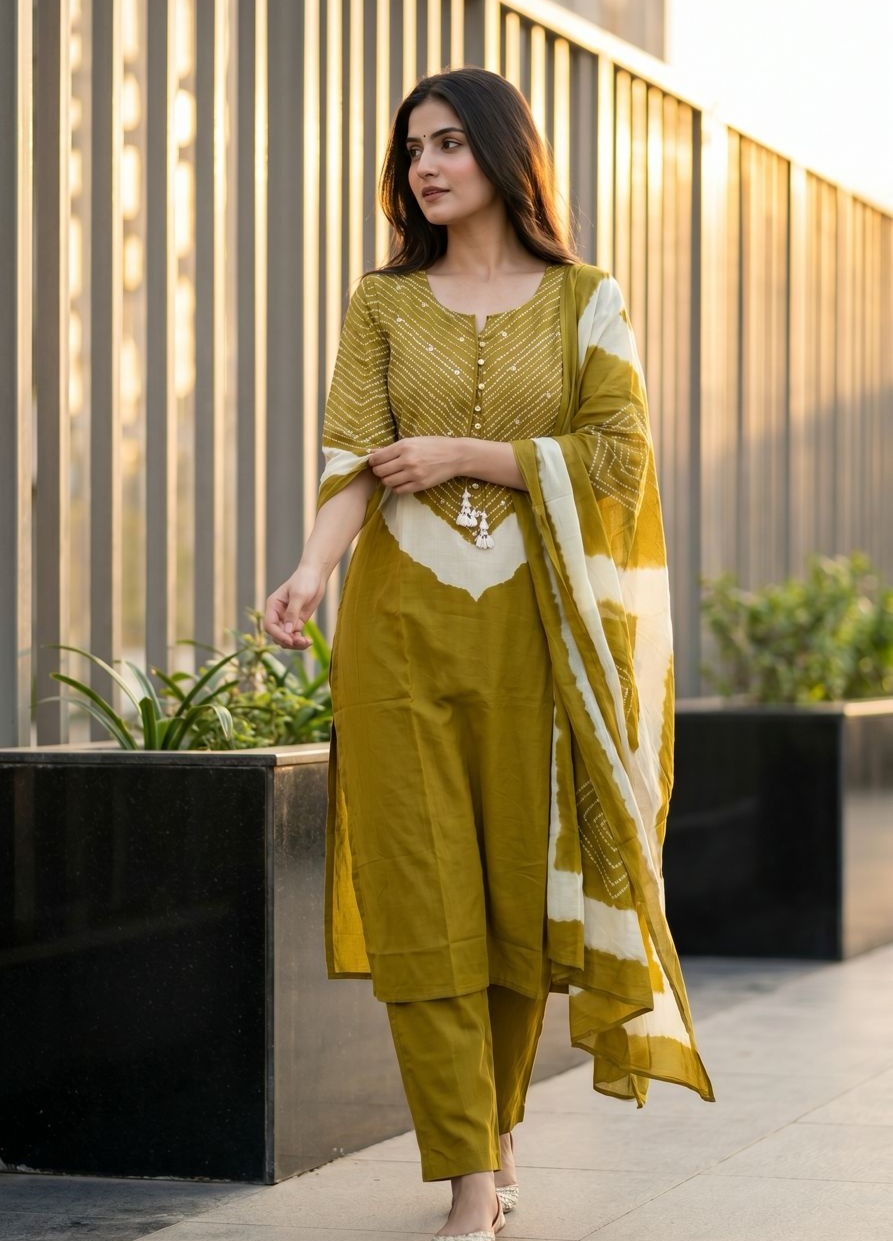 Moss Chevron Printed Cotton Pant Set