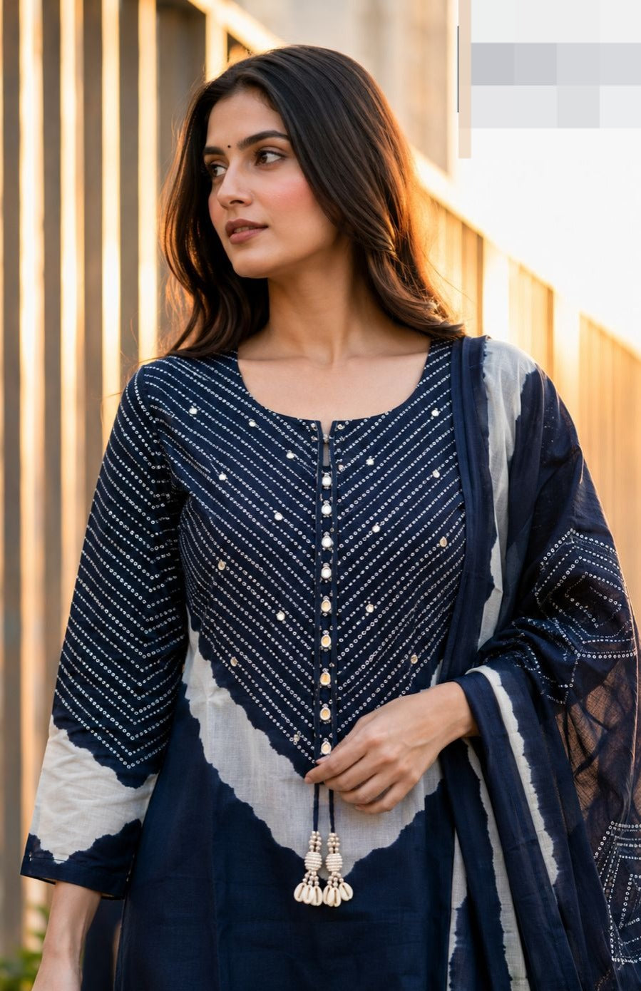 Indigo Chevron Printed Cotton Pant Set