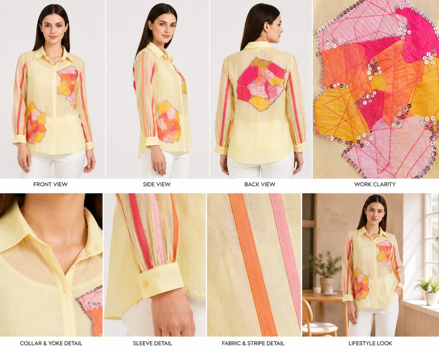 Marigold Embellished Mul-Chanderi Silk Shirt