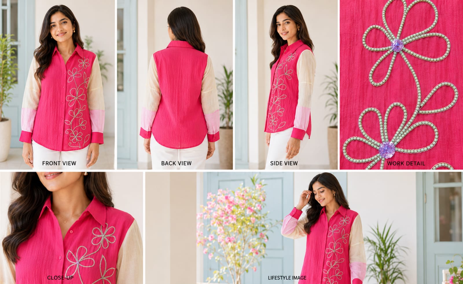 Fuchsia Embellished Mul-Chanderi Silk Shirt
