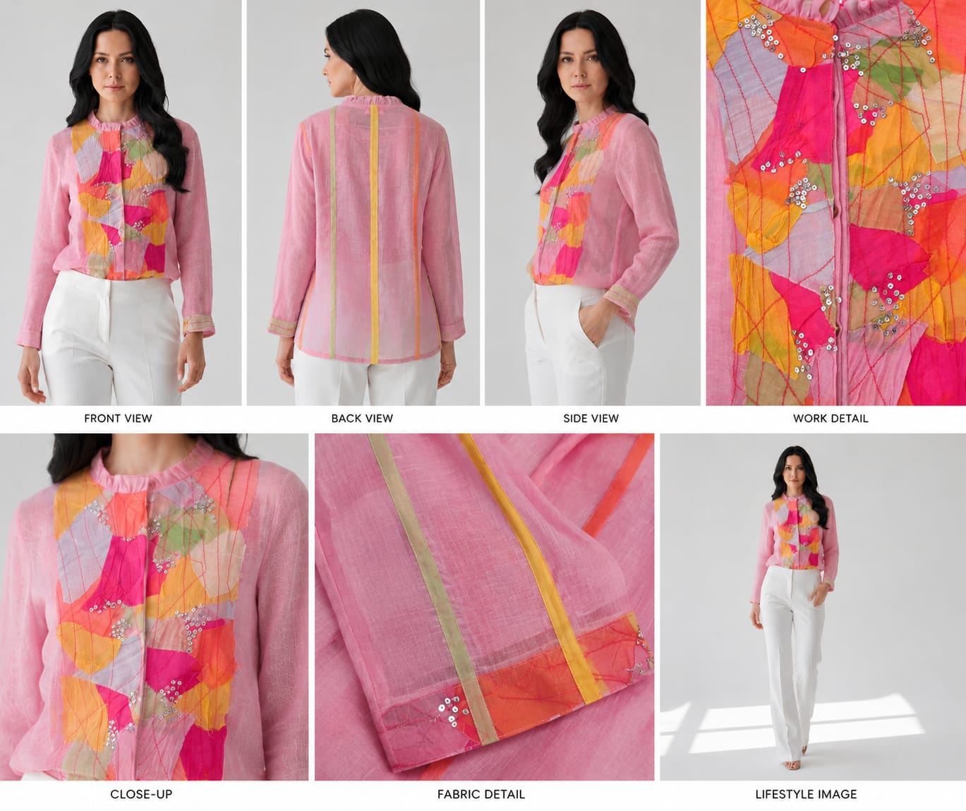 Mosaic Embellished Mul-Chanderi Silk Shirt