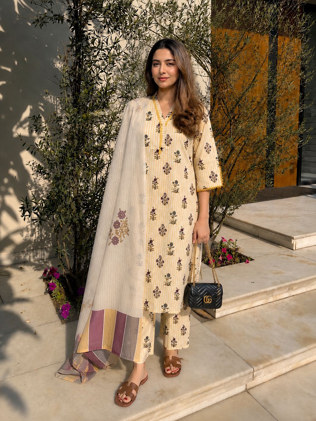 Sun Bloom Garnet Printed Cotton Kurta Set