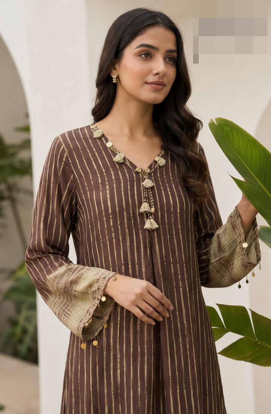 Cocoa Printed Muslin Silk Co-Ord Set