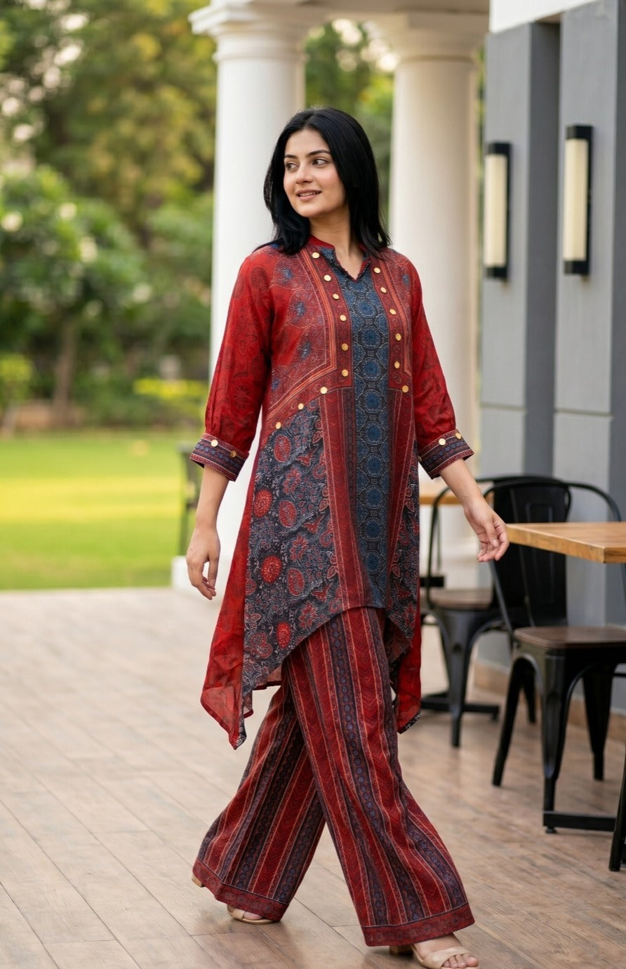 Madder Printed Muslin Silk Co-Ord Set
