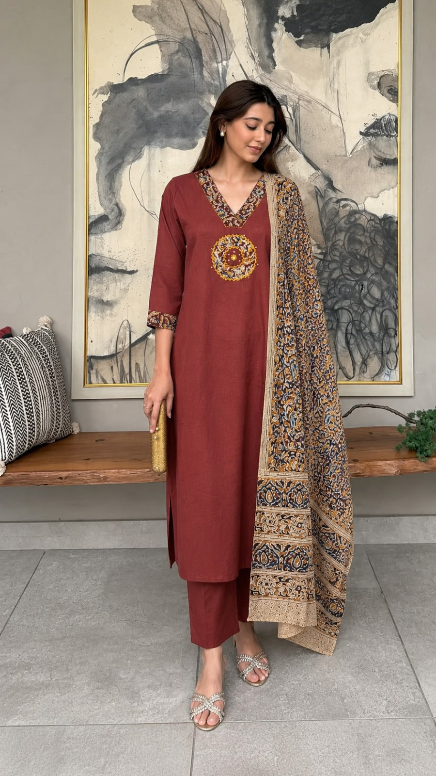 Garnet Printed Cotton Kurta Set
