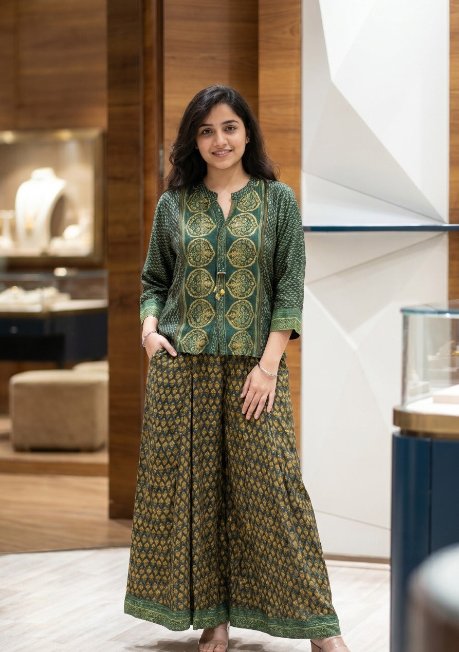 Forest Bloom Printed Muslin Silk Co-ord Set