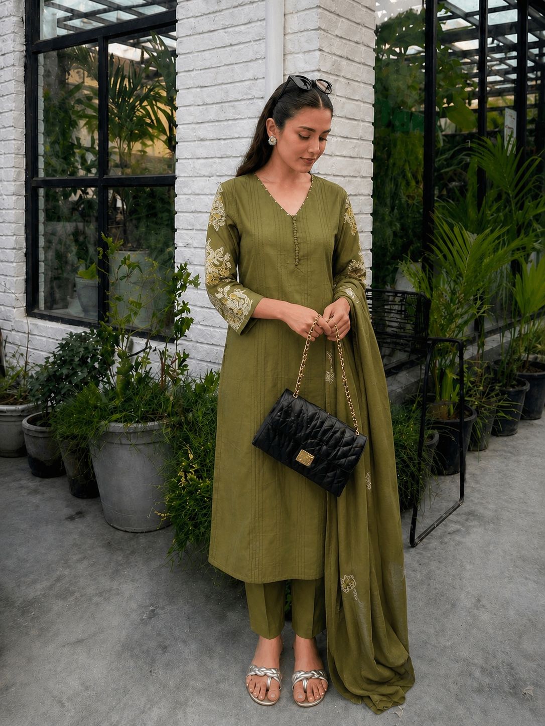 Olive Sienna Printed Cotton Pant Set