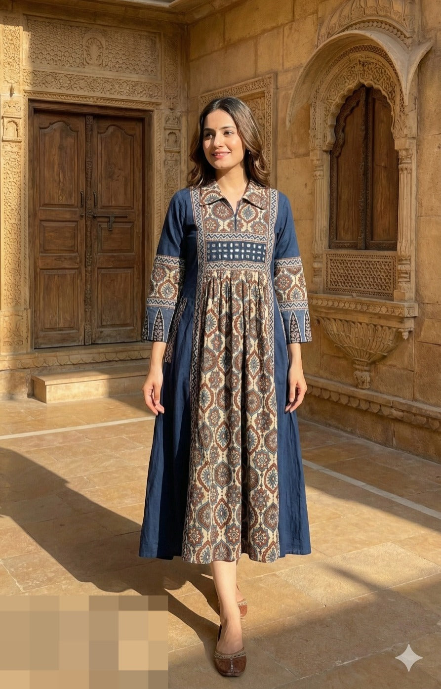 Indigo Azure Printed Cotton Dress
