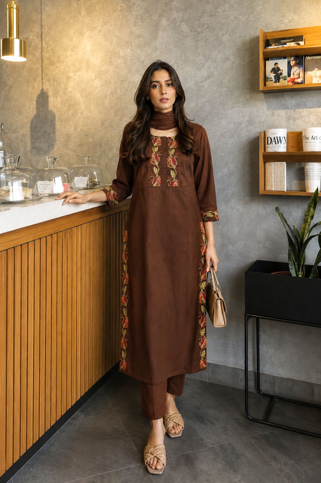 Cocoa Floral Embroidered Pant Set