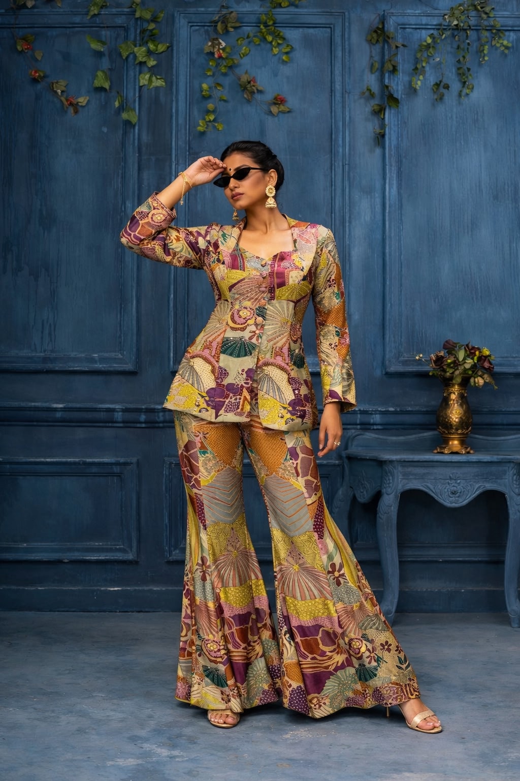 Mosaic Abstract Jacquard Silk Sharara Set