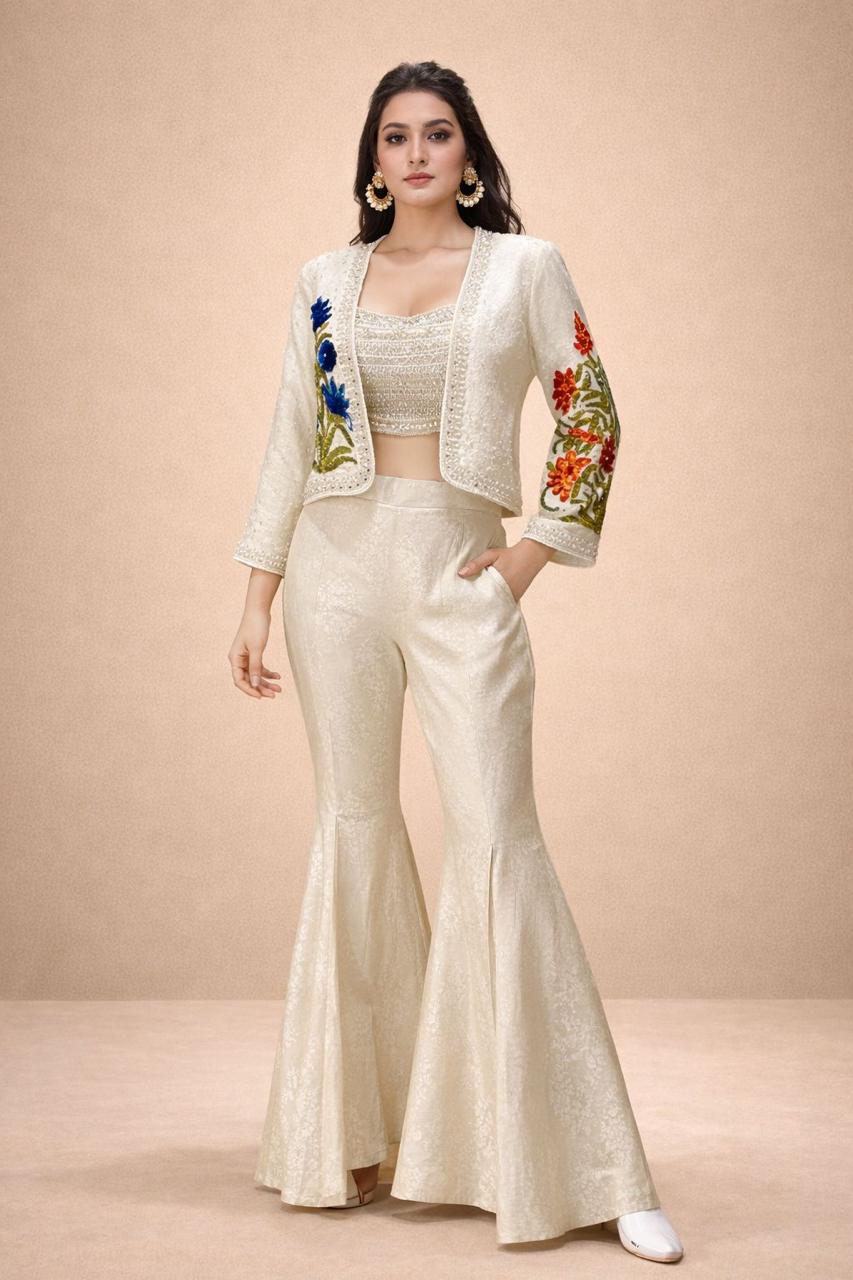 Meadow Floral Embellished Jacquard Silk Co-Ord Set