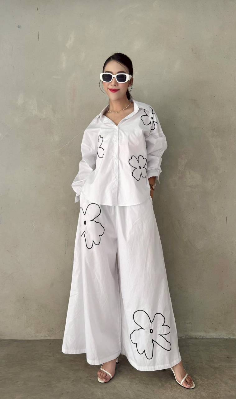 White Floral Embroidered Co-Ord Set