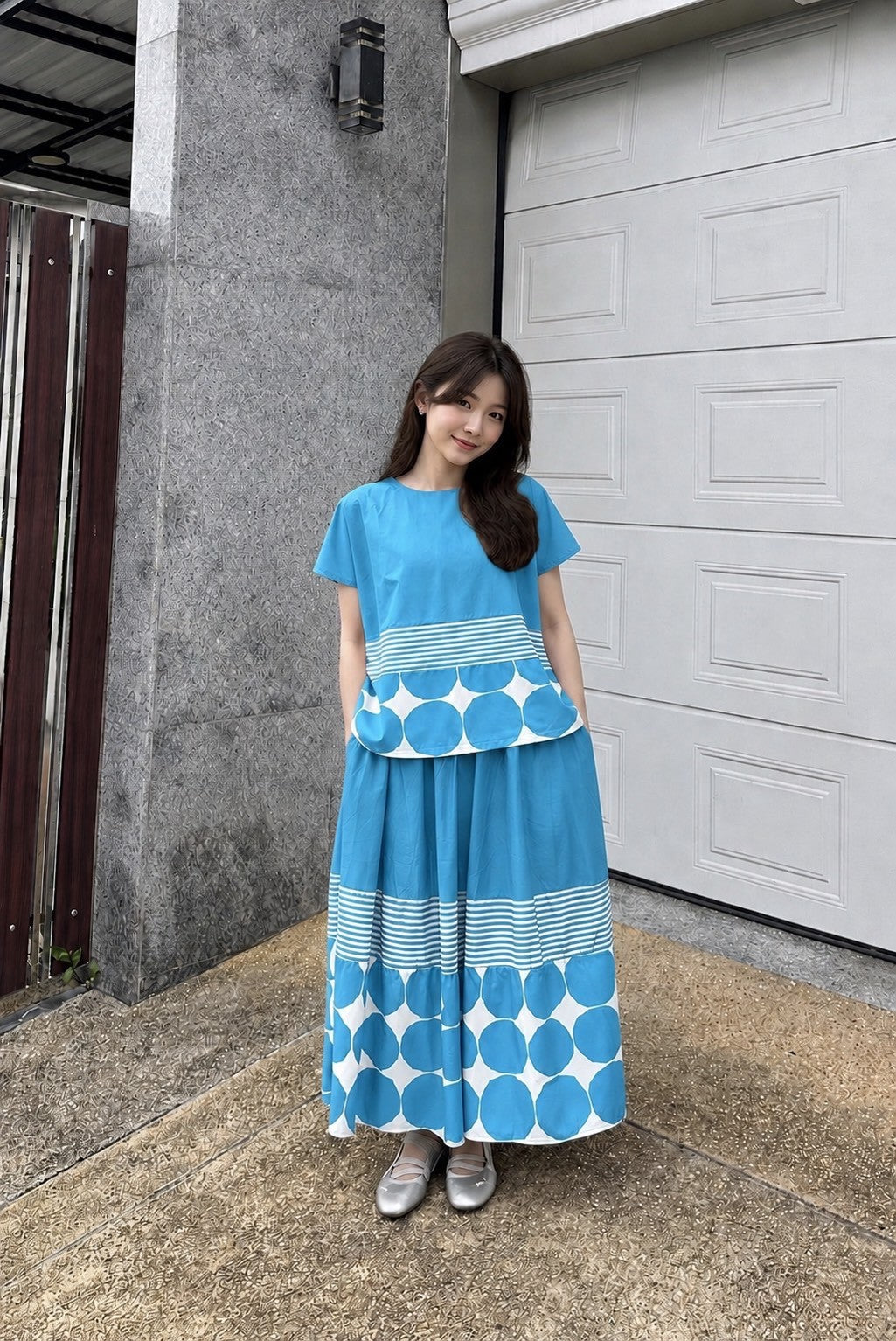 Turquoise Blue Plastisol Print Cotton Co-Ord Set