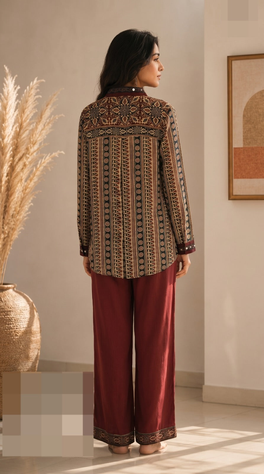 Maroon Printed Muslin Silk Co-Ord Set