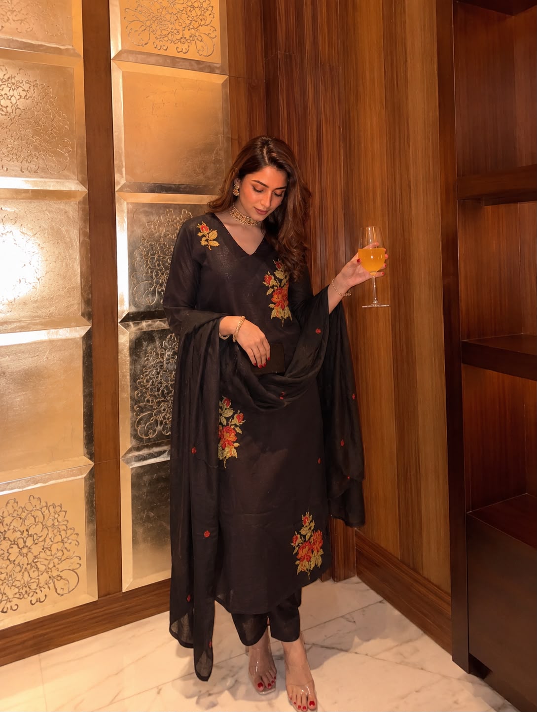 Charcoal Convent Embroidered Cotton Pant Set