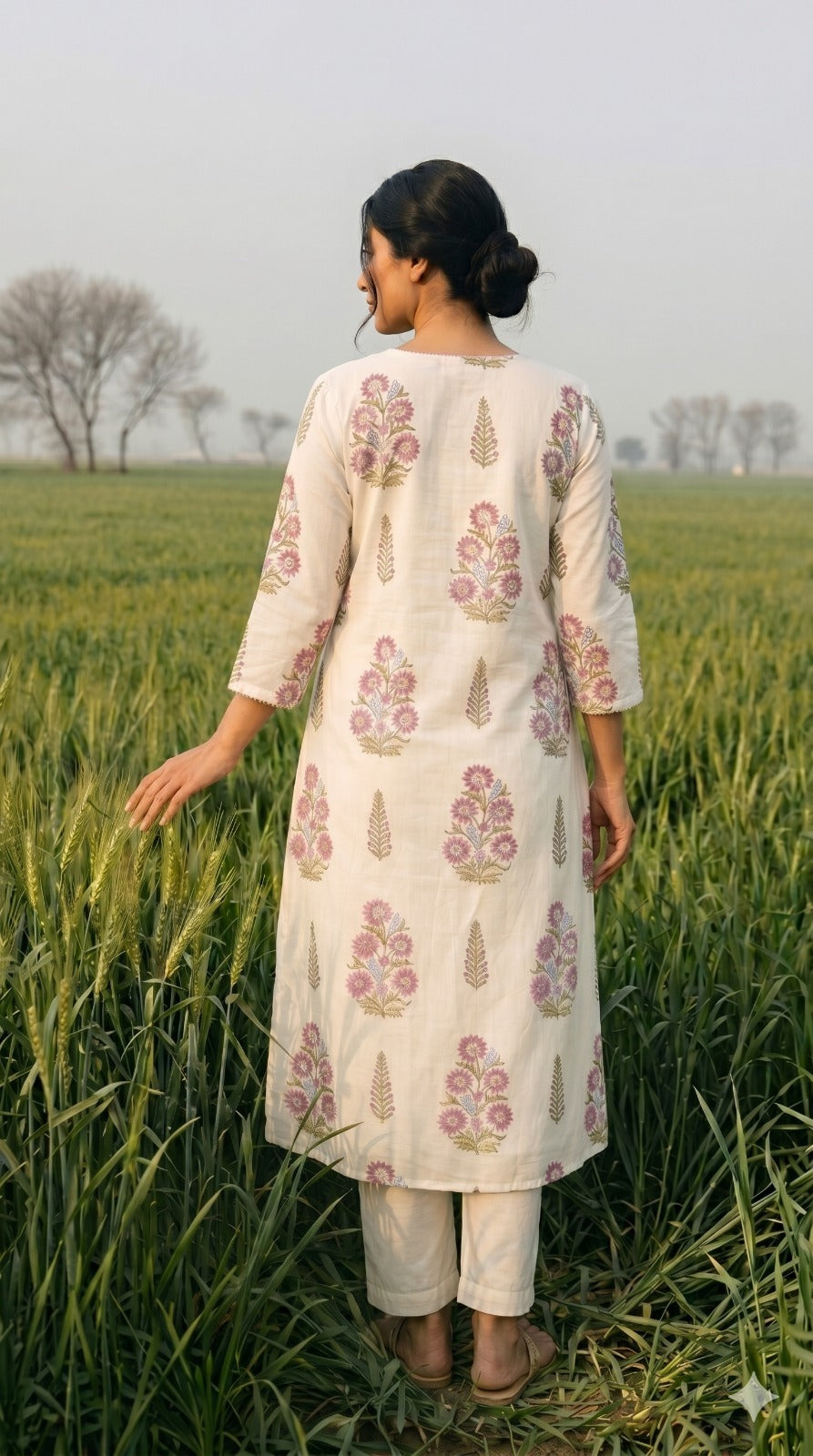 Ivory Dahlia Printed Cotton Kurta Set