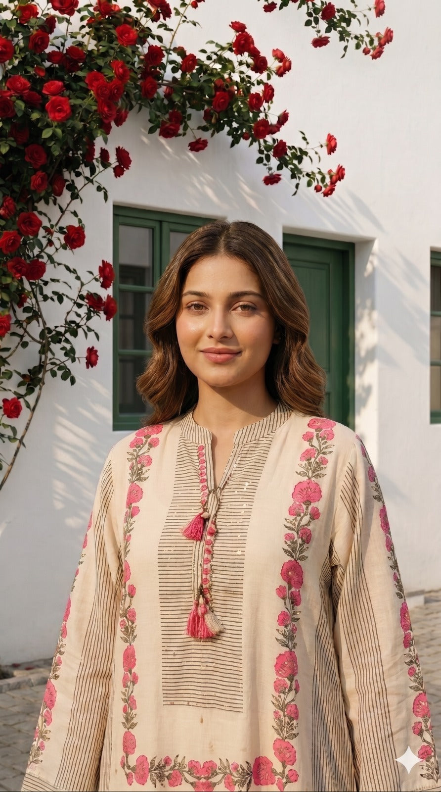 Light Beige Printed Muslin Silk Co-Ord Set