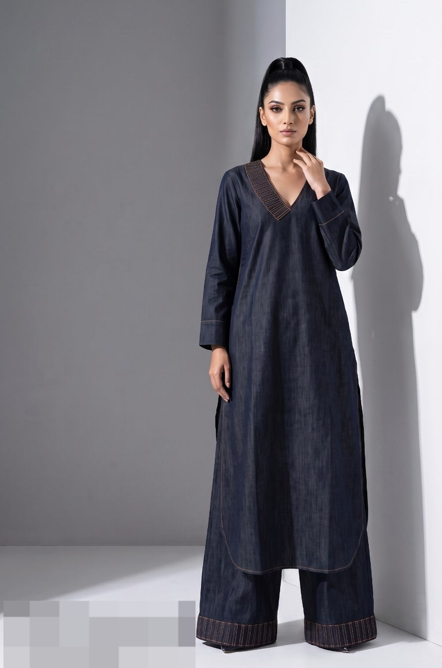 Obsidian Edge Solid Denim Co-Ord Set