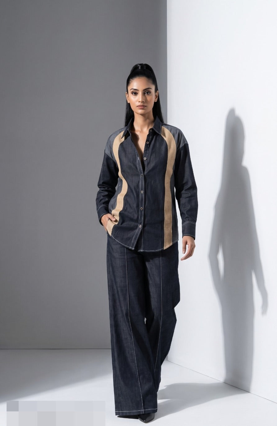 Obsidian Muse Paneled Denim Co-Ord Set