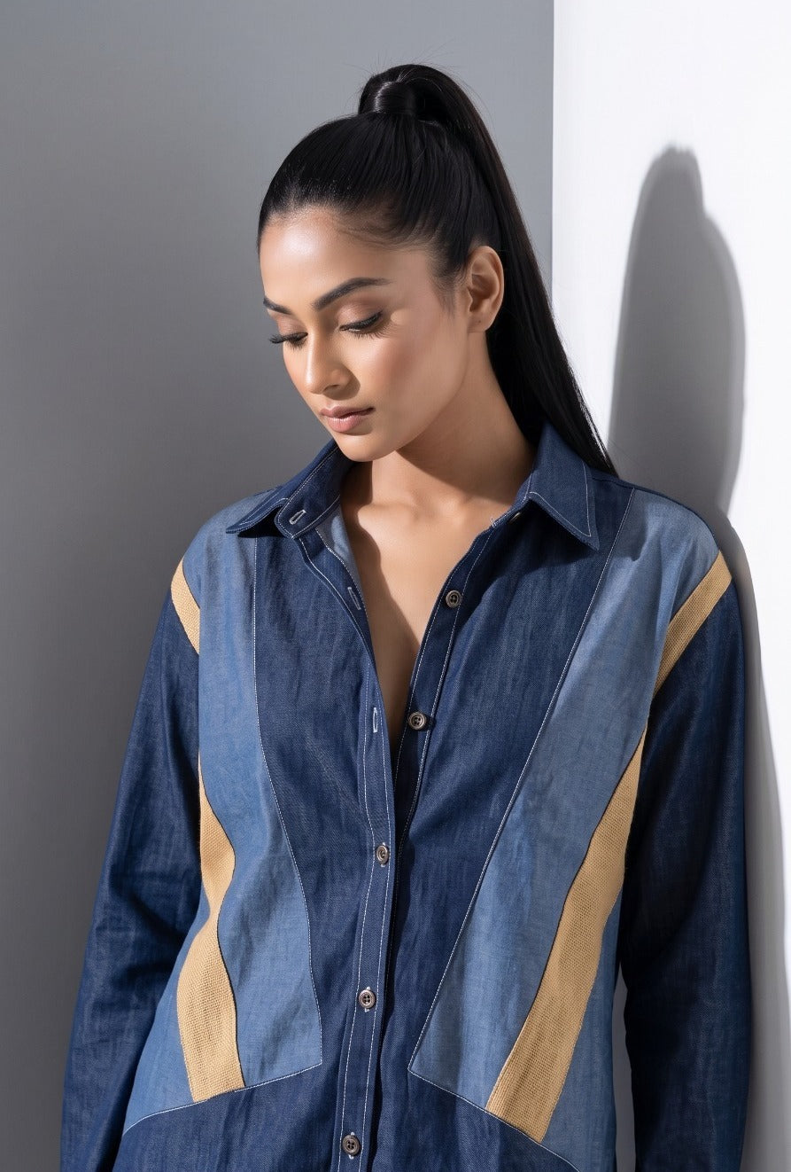 Indigo Azure Paneled Denim Co-Ord Set