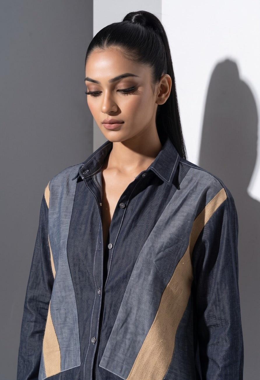 Obsidian Azure Paneled Denim Co-Ord Set