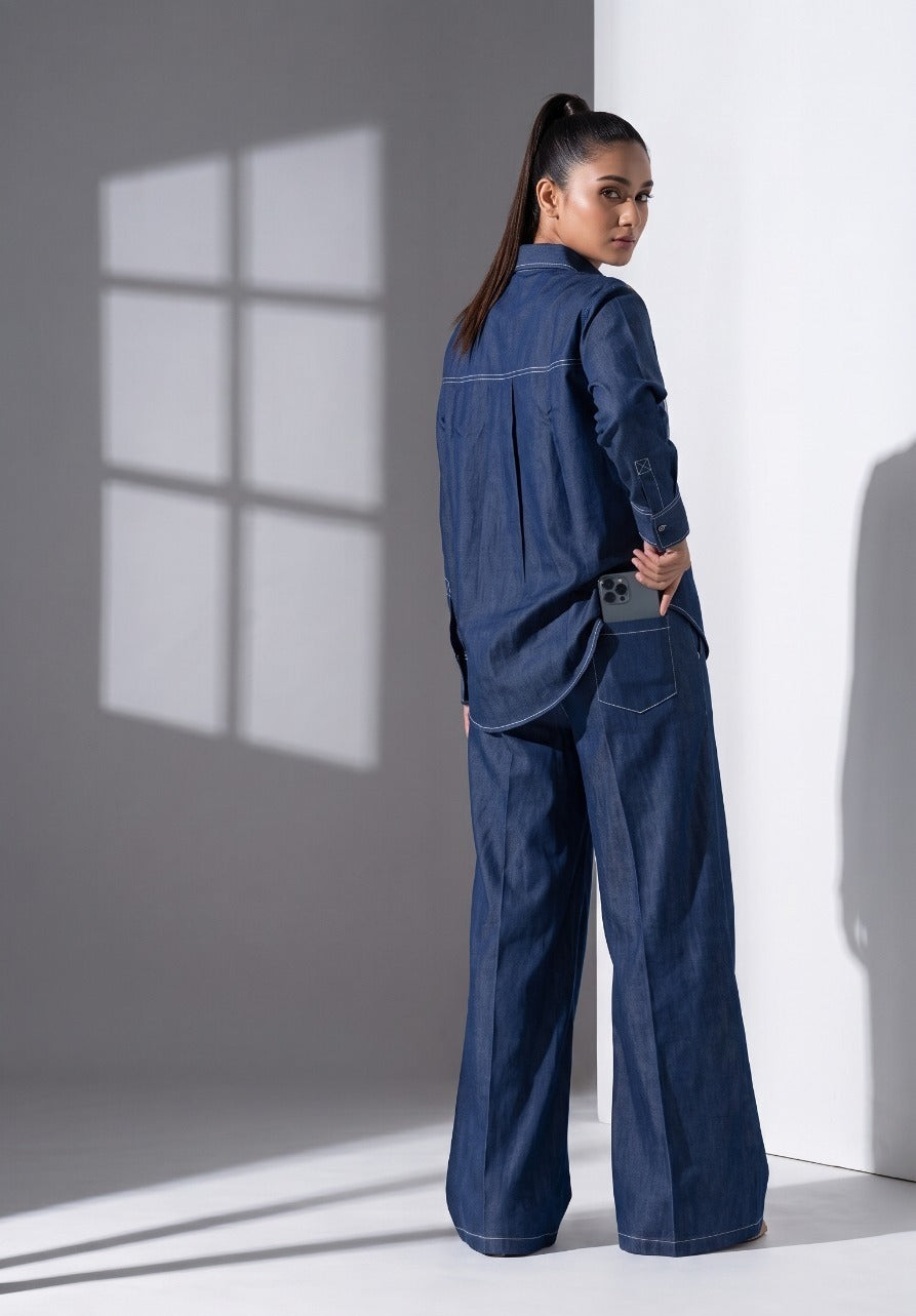 Indigo Azure Paneled Denim Co-Ord Set