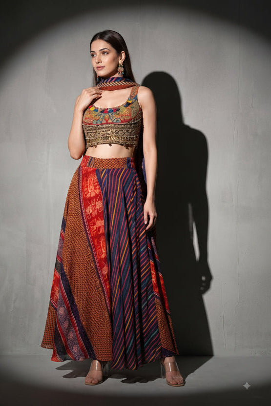 Boho Chic Printed Georgette Skirt Set