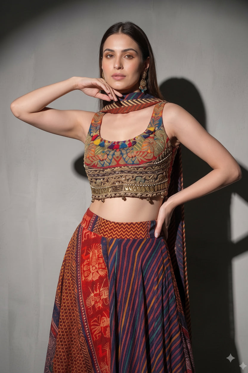 Boho Chic Printed Georgette Skirt Set